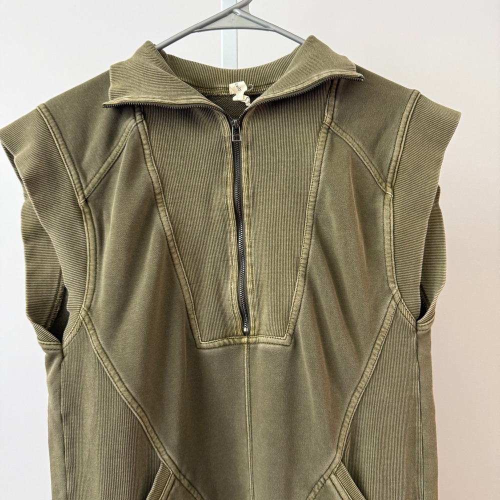Anthro Daily Practice S Green Vest Zip Sleeveless Sweatshirt Pullover Boho - Picture 2 of 7
